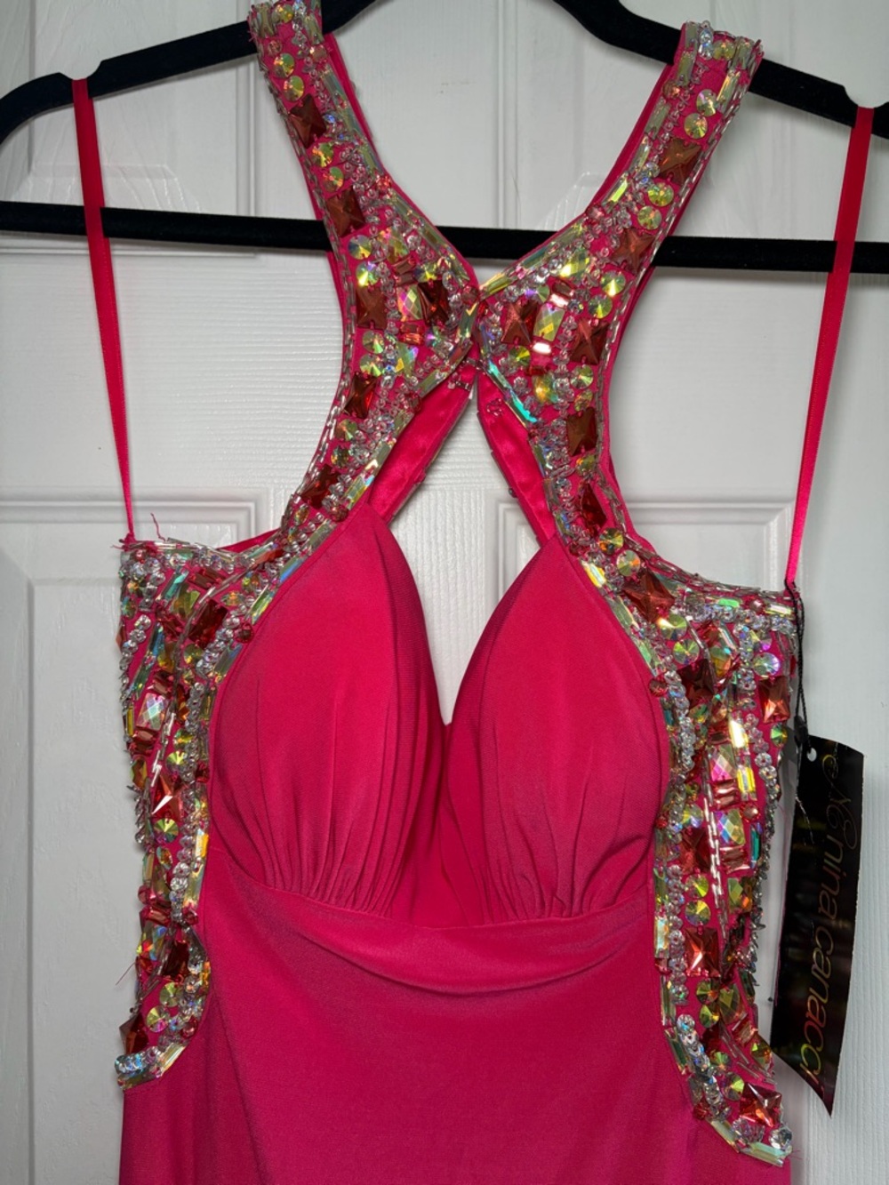 Nina Canacci Magenta Jeweled Formal Gown
